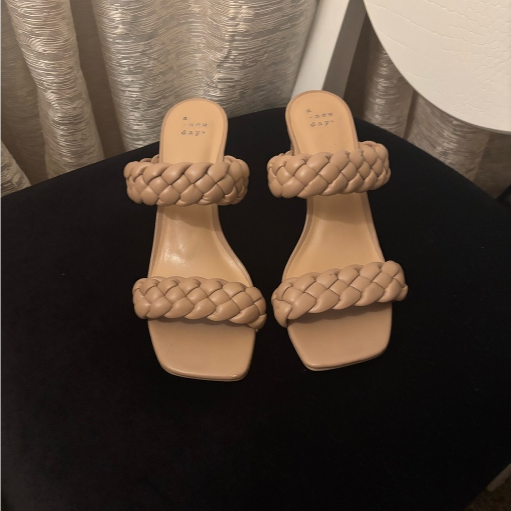 A New Day Tan Braided Sandals Flat Square-Toe Mediterranean Style
